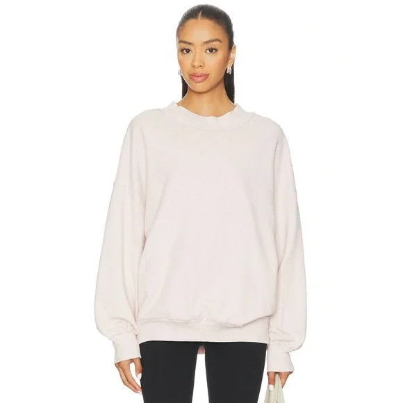 WE THE FREE Pink Mock Neck Ribbed Long Sleeve Oversized Sweatshirt Women S - Picture 10 of 10